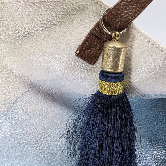 Archival Papaya Art Abstract Luxe Tote - Blue Tassel / Boho / Artistic - Picture 5 of 9